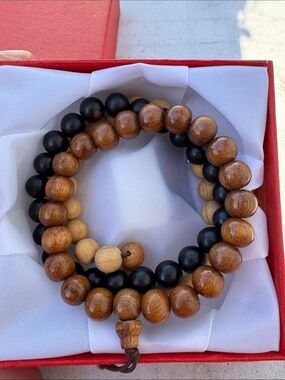 Wood Bead Wrap Bracelet — Black and Brown and light brown